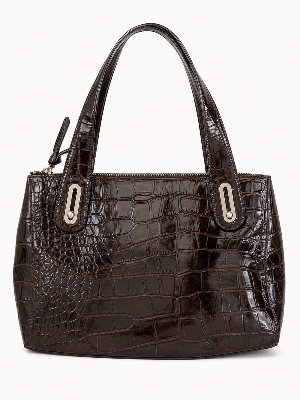 Vintage Liz Claiborne Collection Croc Embossed Patent Tote Bag | Chocolate Brown